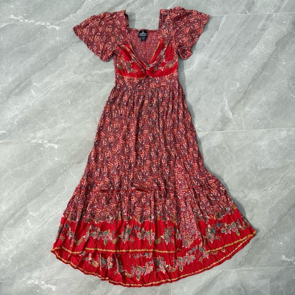 Angie Dresses & Skirts - Women’s Angie Floral Maxi Flowy Slit Dress Boho Smocked Hippie Cottage Small